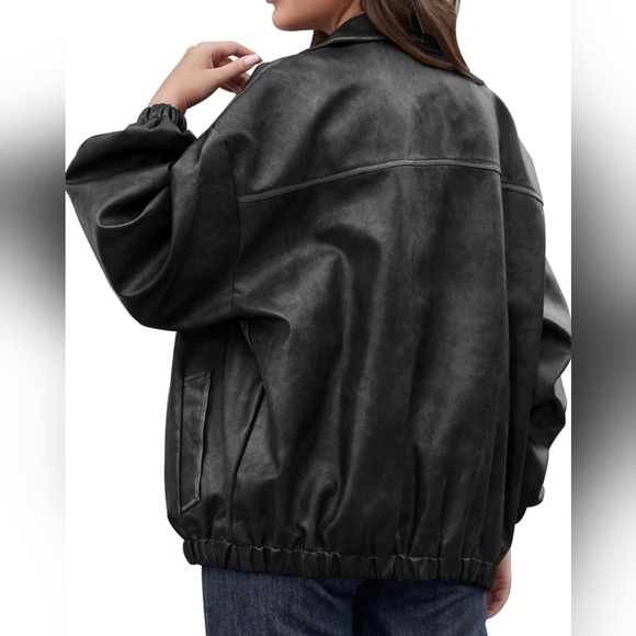 Womens Oversized Y2K Faux Leather Jackets Vintage Fashion Motorcycle Coat - Picture 4 of 13